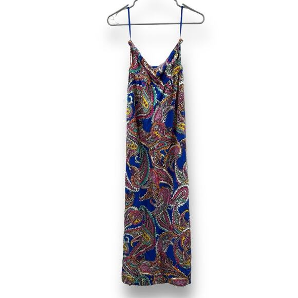 Banana Republic Factory Blue & Pink Multi Paisley Print Strapless Maxi Dress 4 - Picture 5 of 9